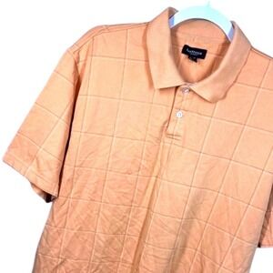 Van Heusen Men's Peach Plaid Short Sleeve Polo Shirt Size L